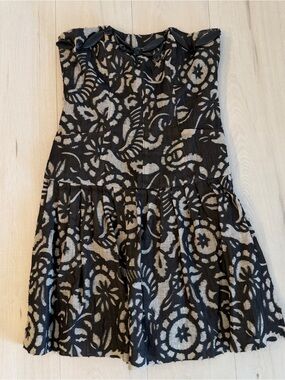 Diane Von Furstenberg Black and Cream Strapless Floral-Print Fit-and-Flare Dress